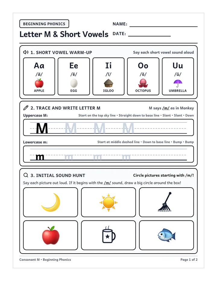 Letter M Phonics Worksheet
