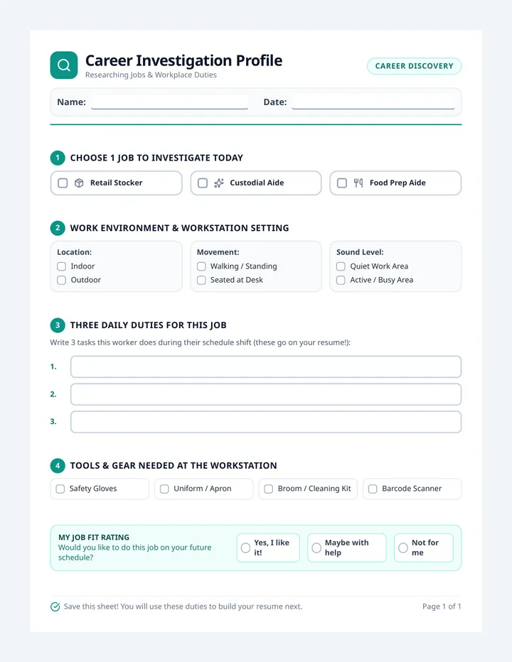 Career Investigation Worksheet