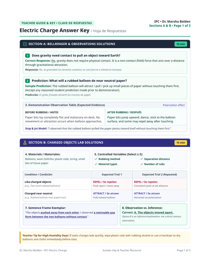 Electric Charge Answer Key