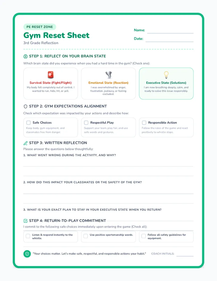 Third Grade Reset Sheet