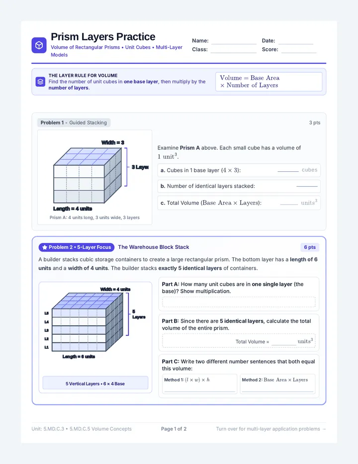Prism Layers Practice Worksheet