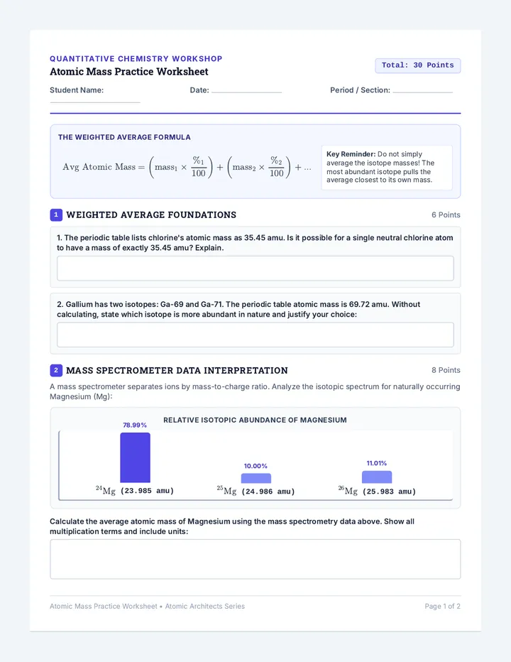Atomic Mass Practice Worksheet