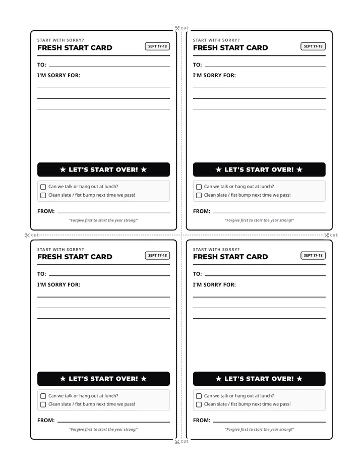 Fresh Start Cards Handout