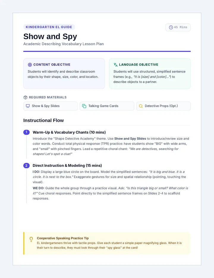 Show and Spy Teacher Guide