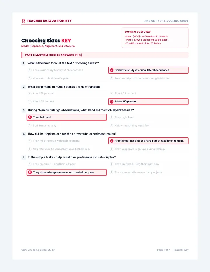Choosing Sides Answer Key