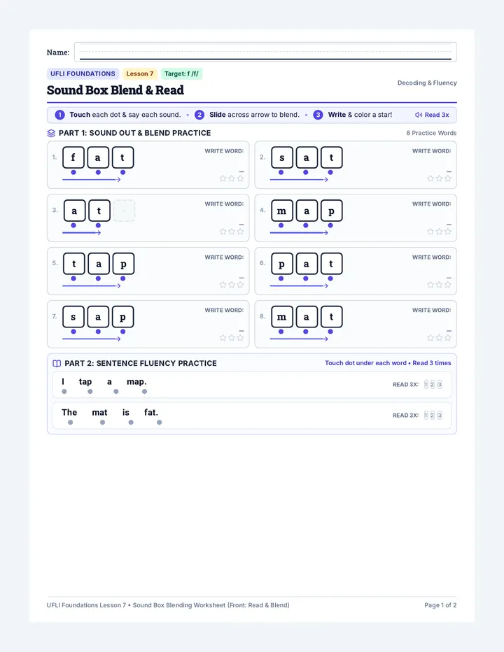 Sound Box Blending Worksheet