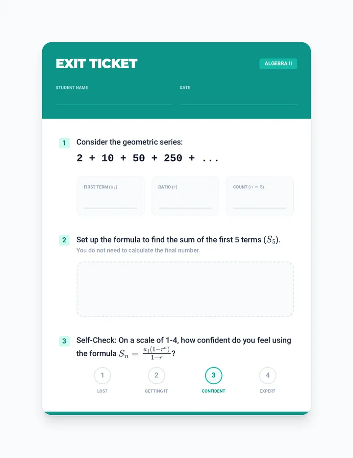 Series Success Exit Ticket