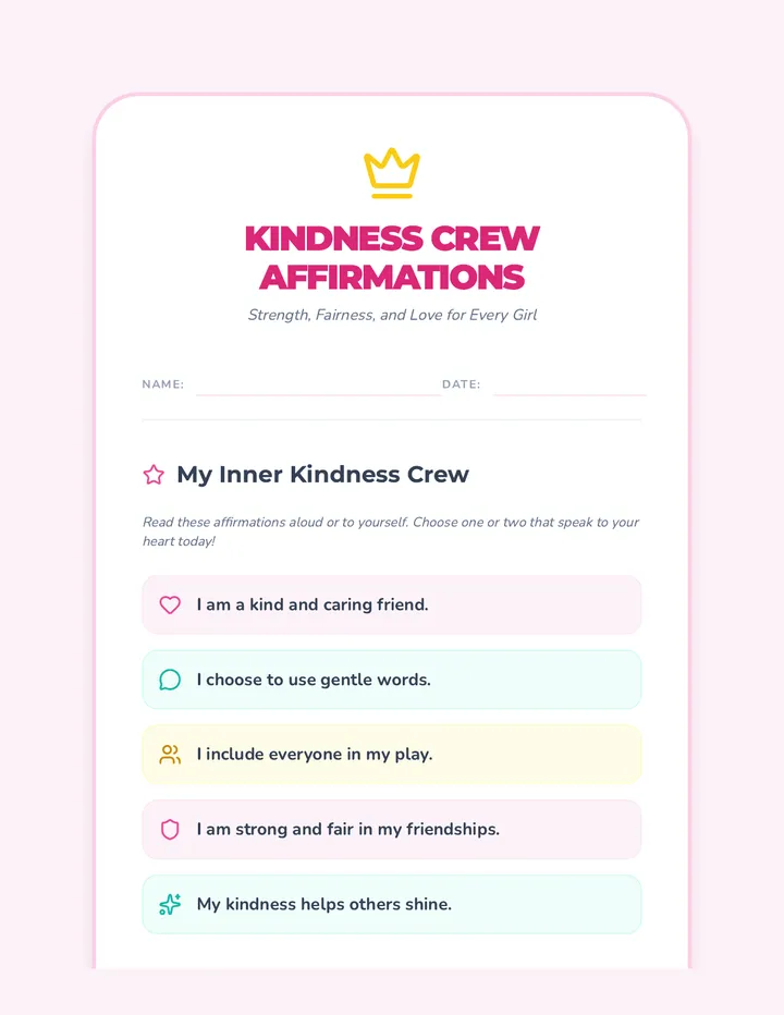 Kindness Crew Affirmation Sheet