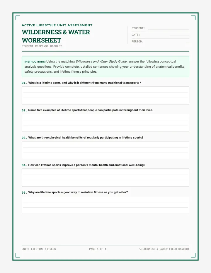 Wilderness and Water Worksheet