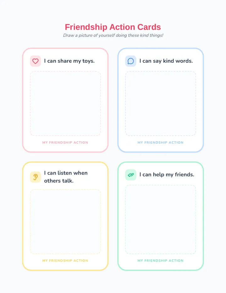 Friendship Action Cards Worksheet
