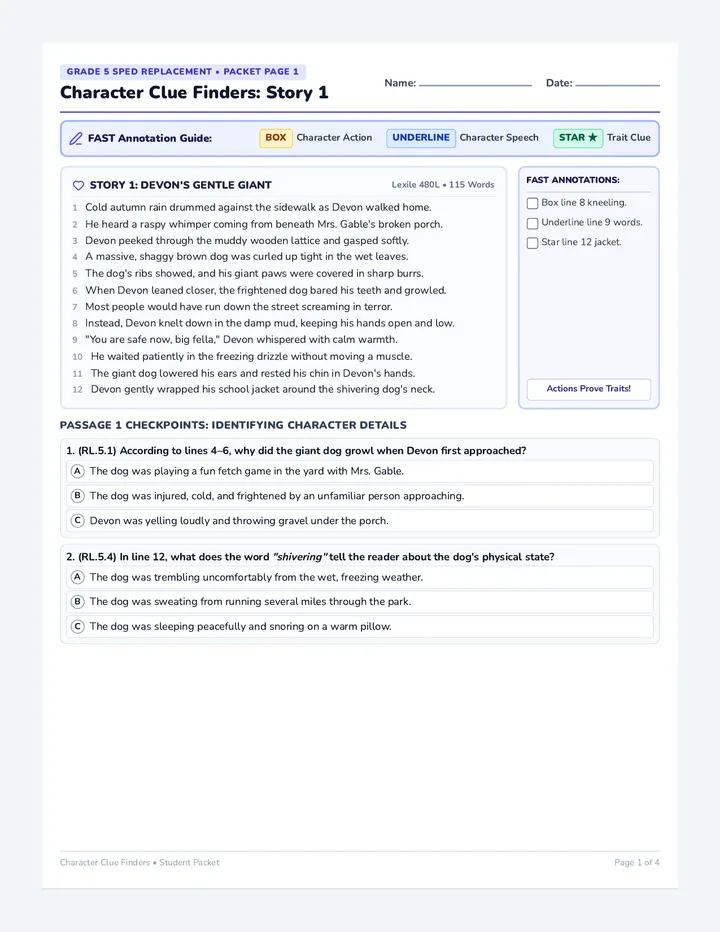 Character Clues Worksheet