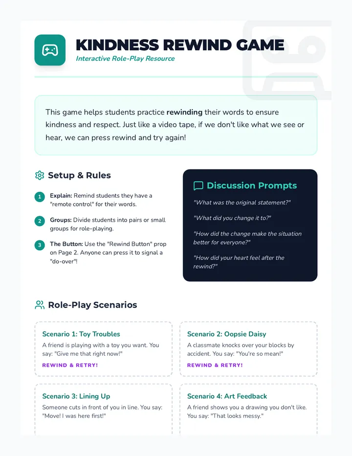 Kindness Rewind Game Activity