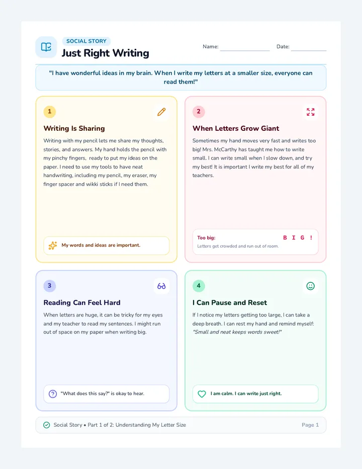 Just Right Writing Story