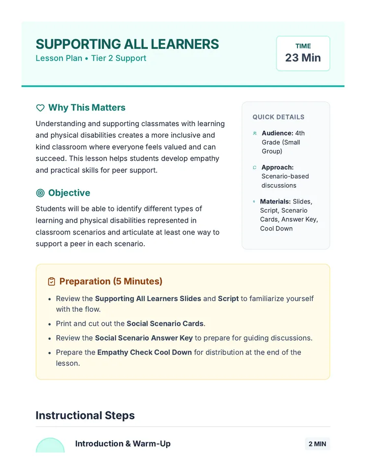 Supporting All Learners Lesson Plan