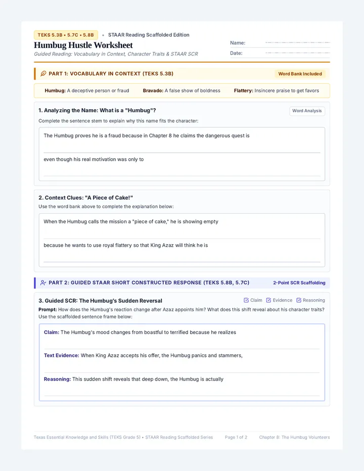 Humbug Hustle Scaffolded Worksheet