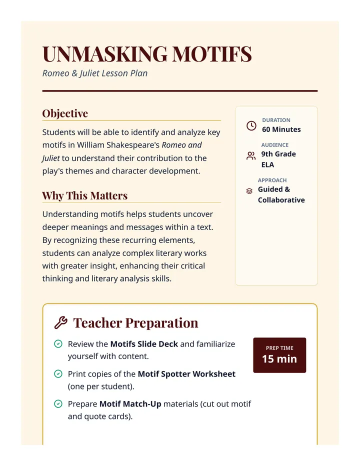 Unmasking Motifs Lesson Plan