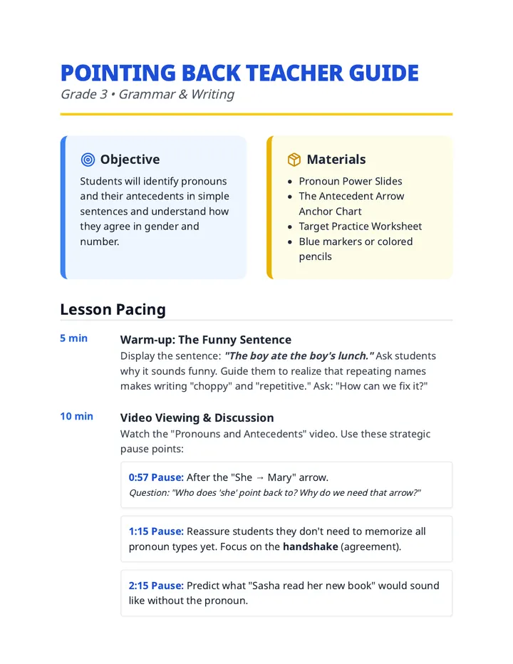 Pointing Back Teacher Guide