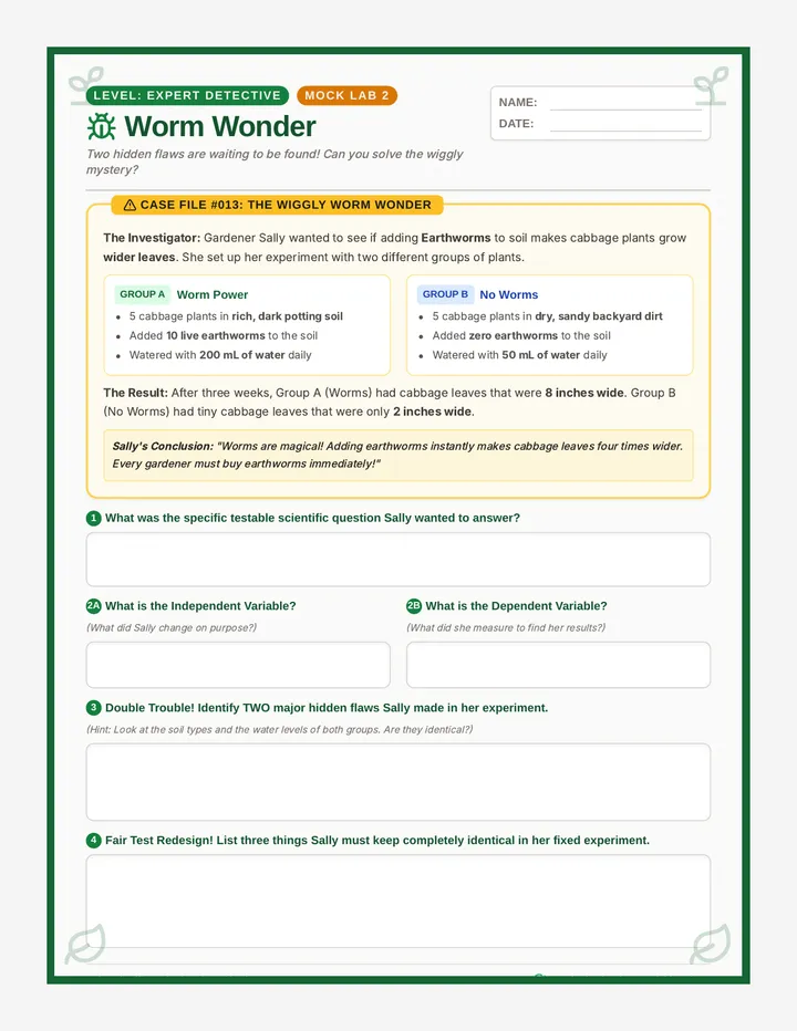 Worm Wonder Mock Worksheet