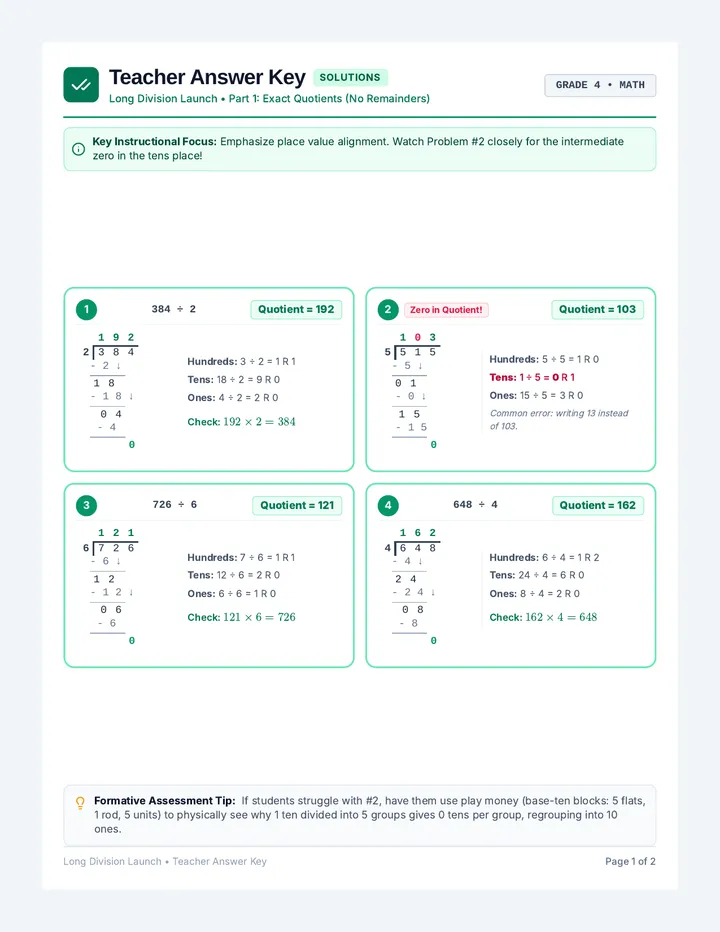 Long Division Answer Key