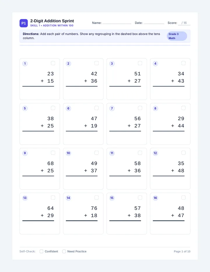 Third Grade Math Workout Worksheet