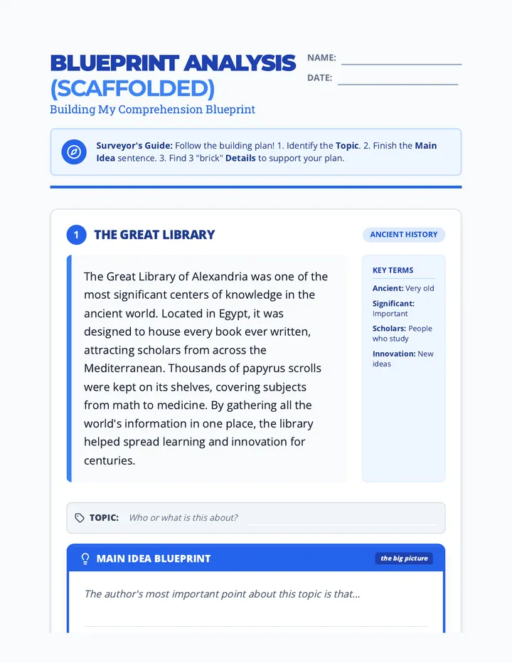 Blueprint Scaffolded Worksheet