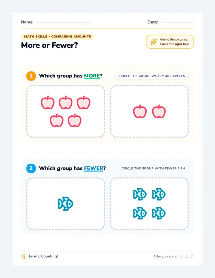 More Fewer Bunch Worksheet