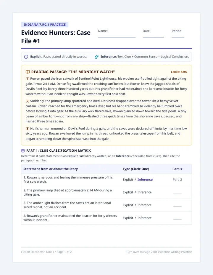 Evidence Hunters Worksheet