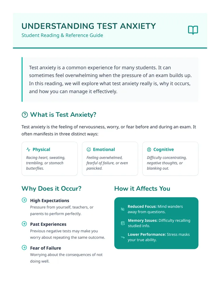 Understanding Test Anxiety Reading