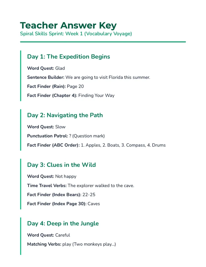 Week 1 Teacher Key