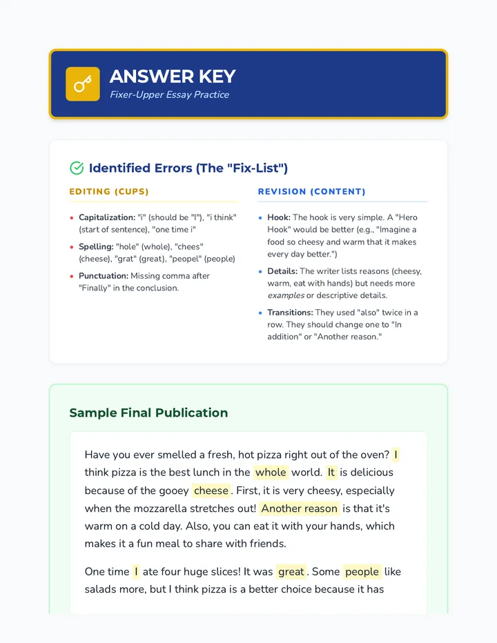 Fixer Upper Answer Key