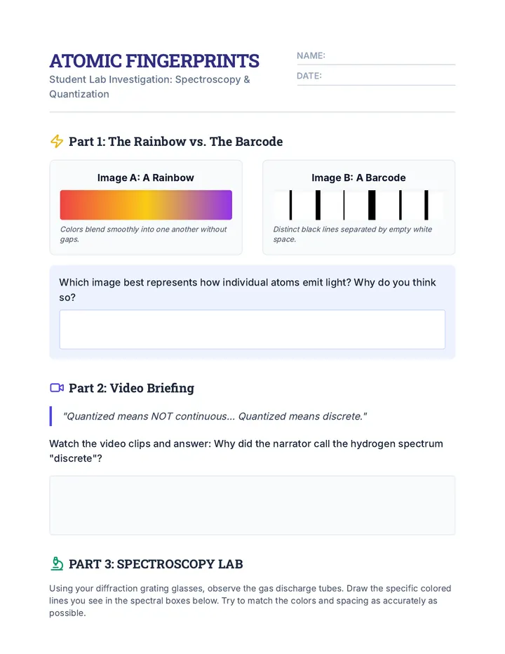 Atomic Fingerprints Worksheet