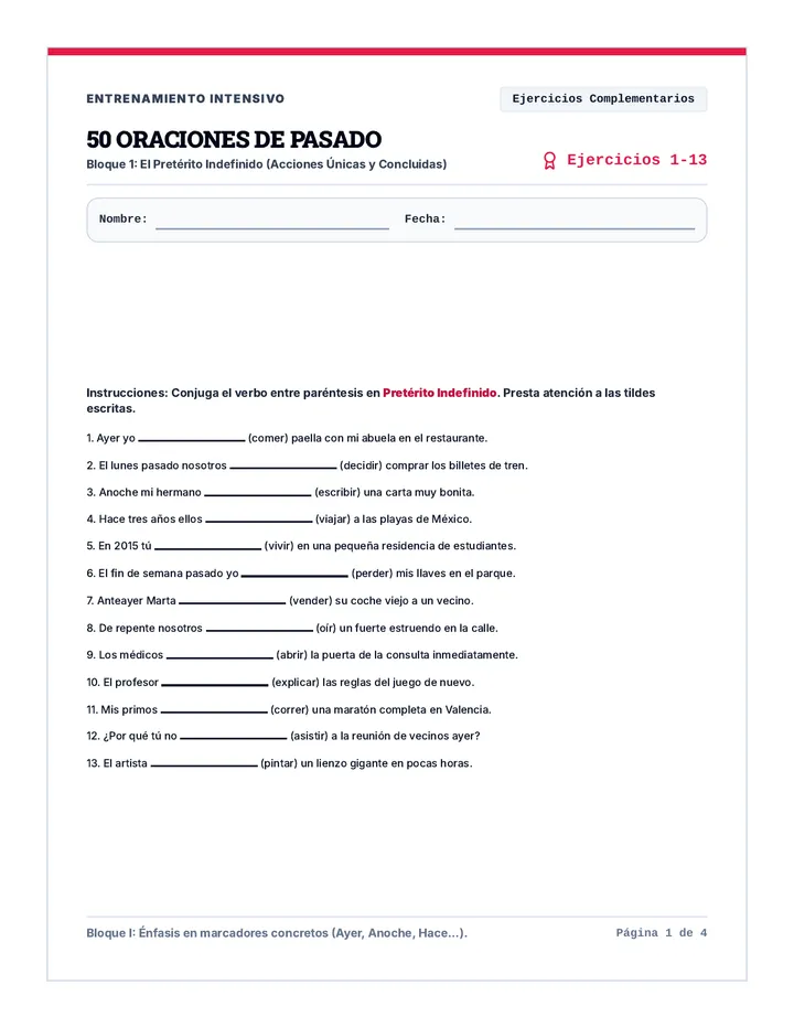 Duelo de Pasados Practica de Oraciones