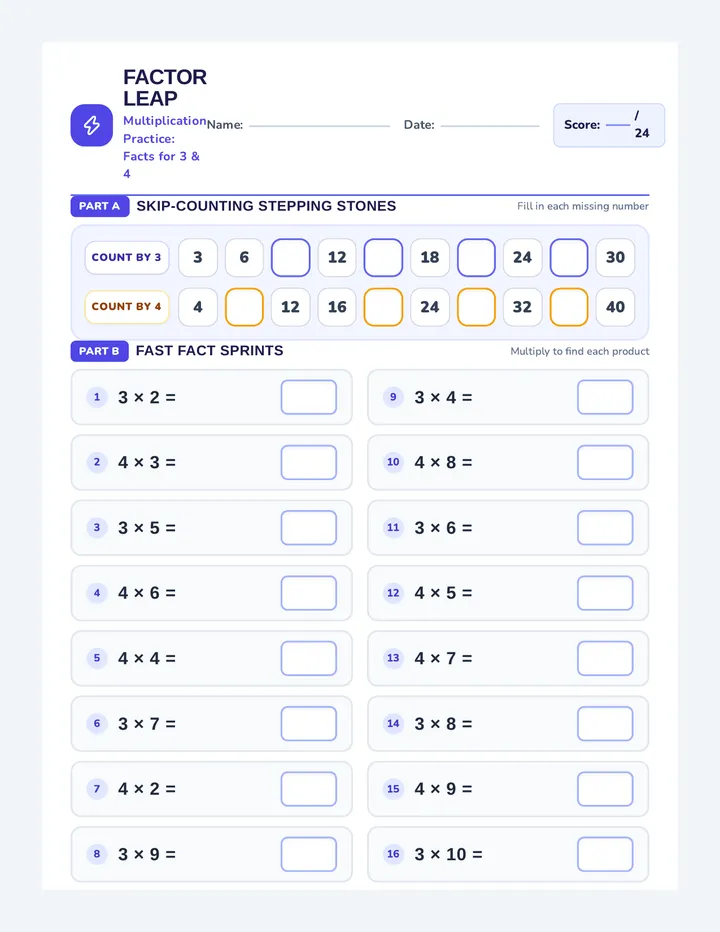 Factor Leap Worksheet