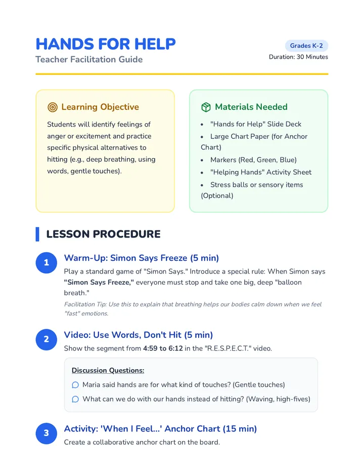 Hands for Help Teacher Guide