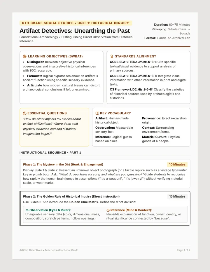 Artifact Detectives Lesson Plan