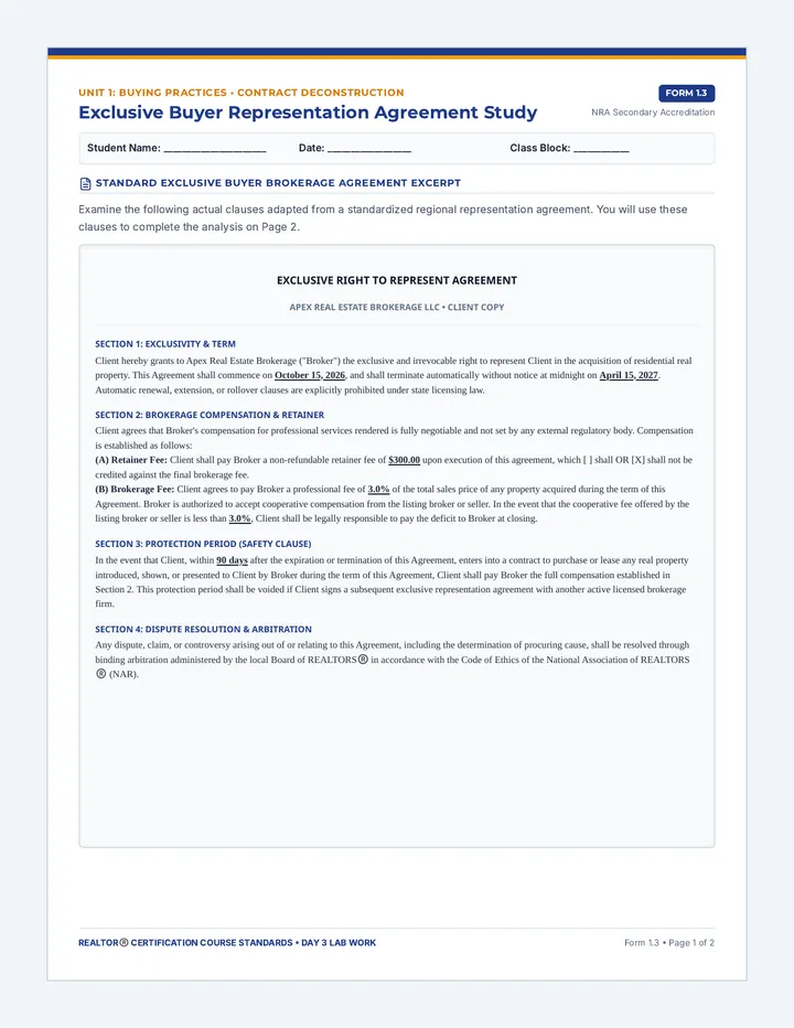Exclusive Agency Worksheet