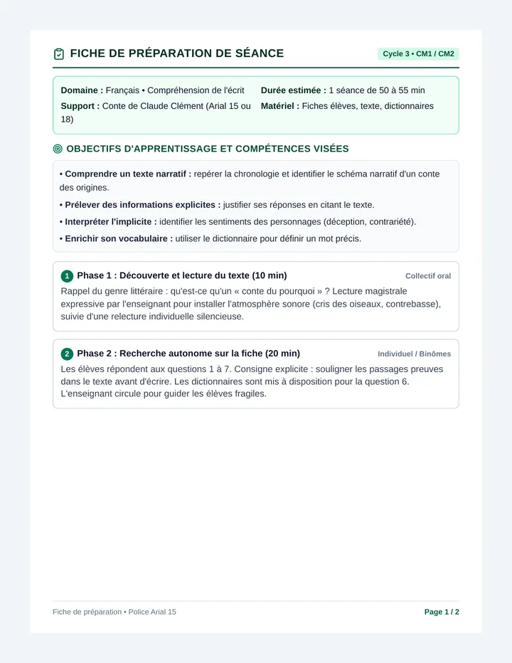 Chouette Comprehension Fiche Preparation