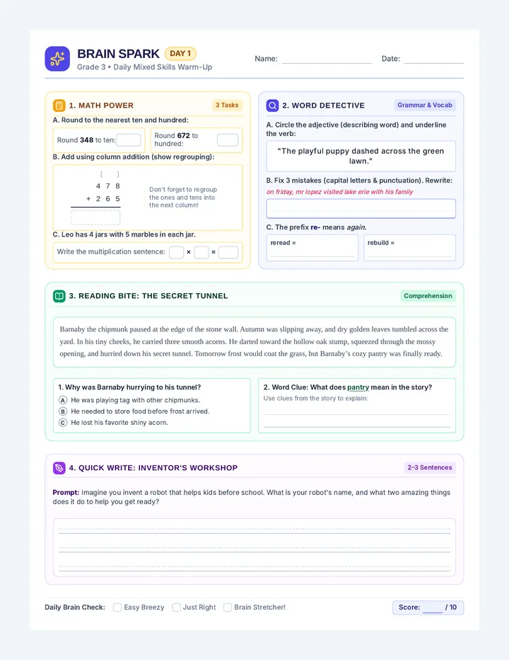 Brain Spark Worksheets