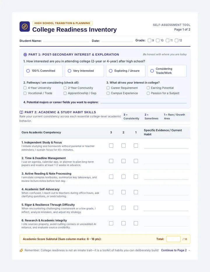 College Compass Worksheet
