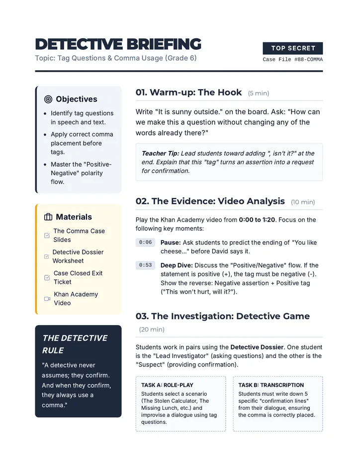 Detective Briefing Teacher Guide