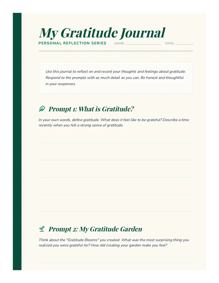 My Gratitude Journal Worksheet