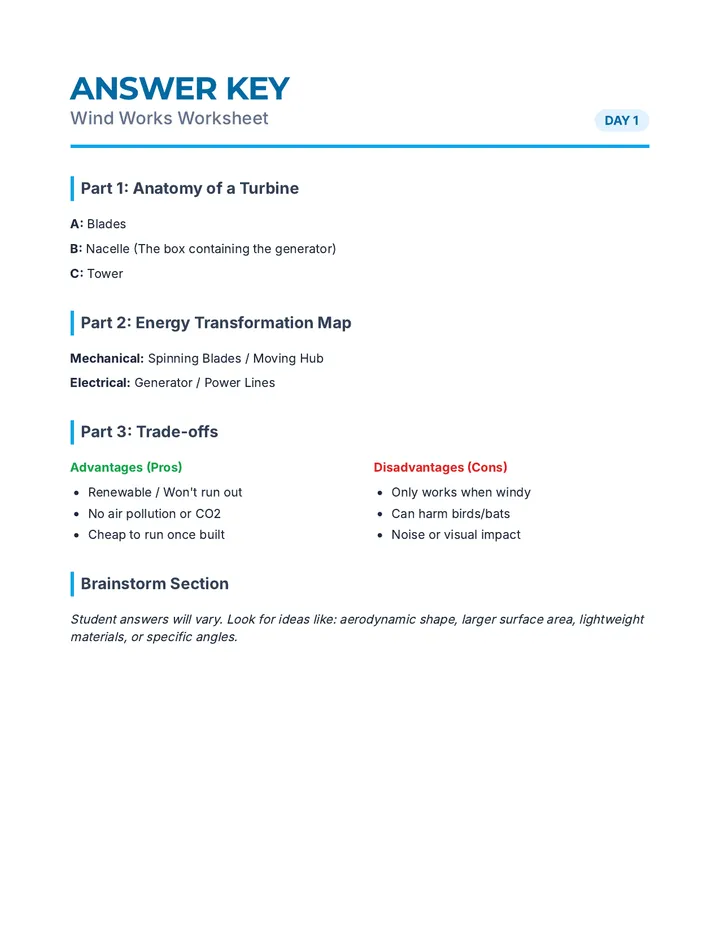 Wind Works Answer Key