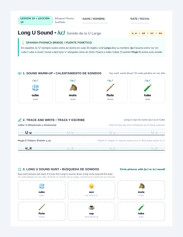 Long U Worksheet