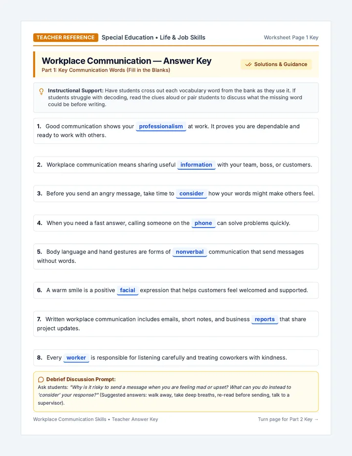 Workplace Communication Answer Key