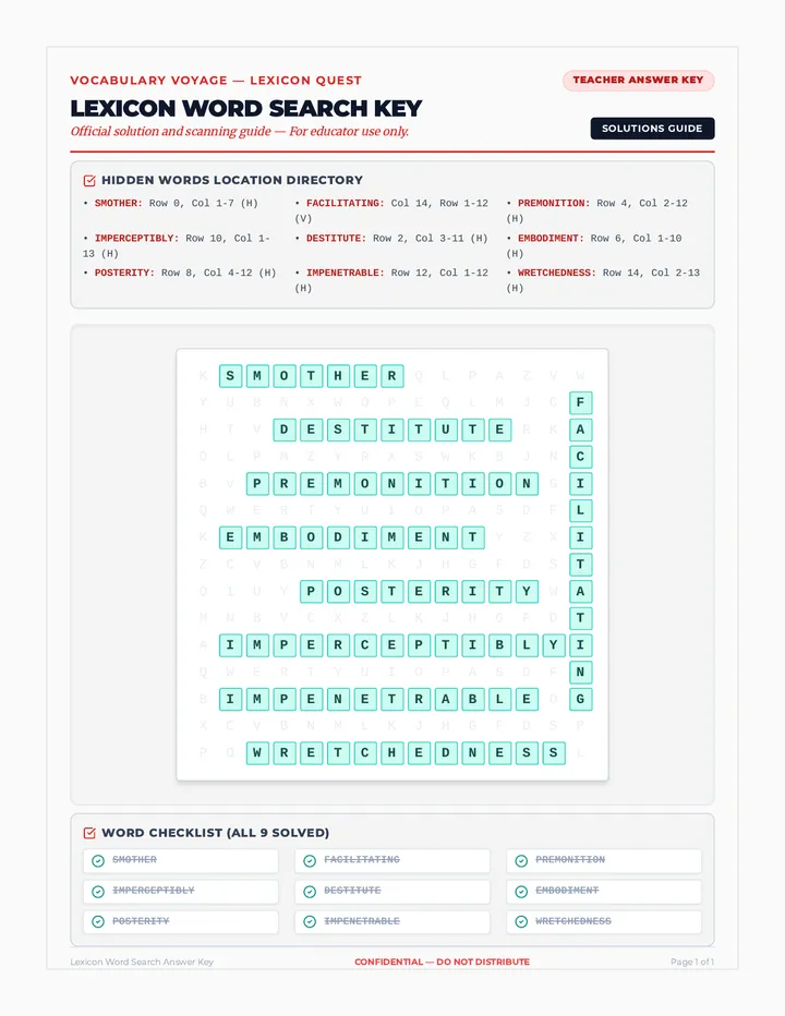 Lexicon Word Search Answer Key