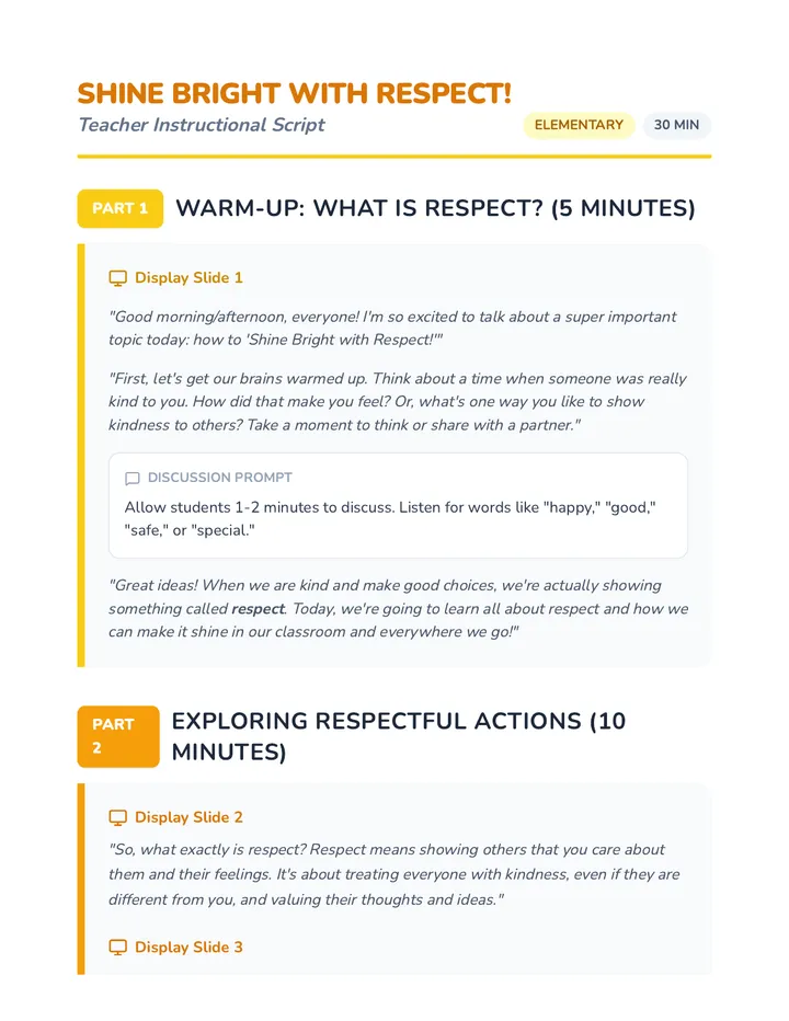 Respect Instructional Script
