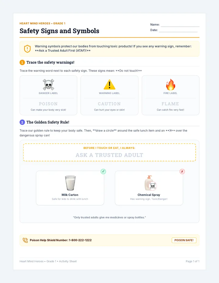 Safety Signs and Symbols Worksheet