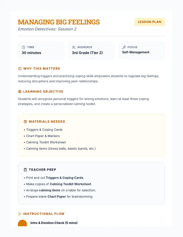 Managing Big Feelings Lesson Plan