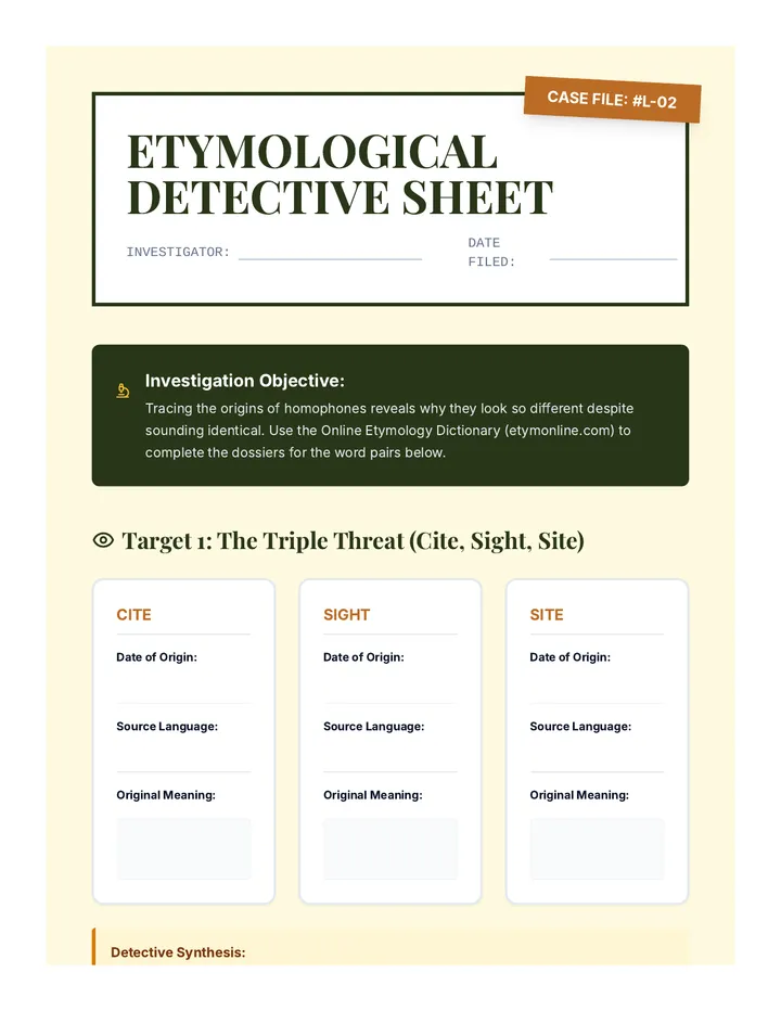 Etymology Detective Sheet