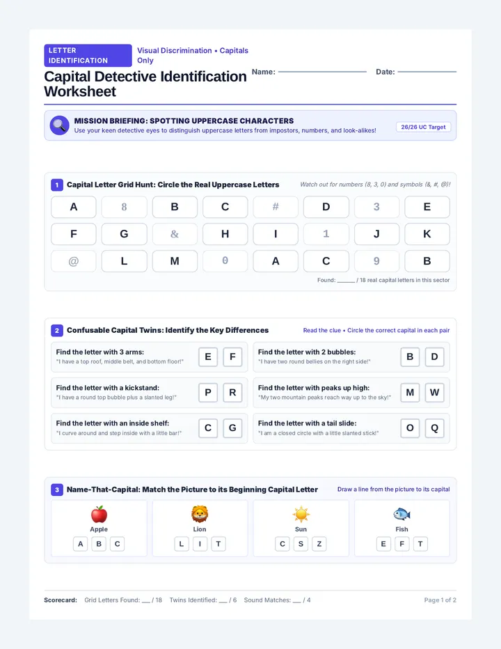 Capital Detective Identification Worksheet
